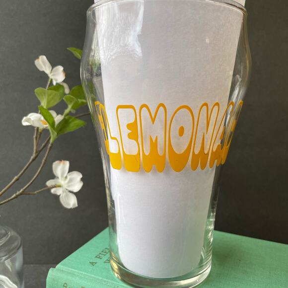 Vintage Clear Yellow Printed Lemonade Glass Large - Picture 2 of 8